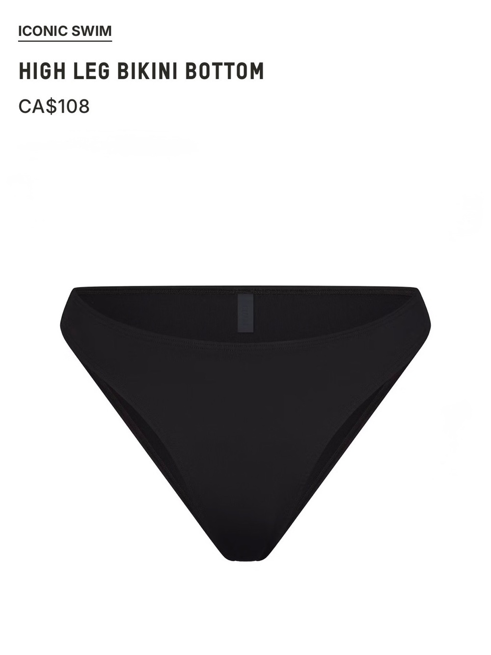 SKIMS | Iconic Swim High Leg Black Bikini Bottom